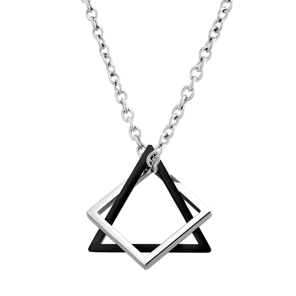 Planderful Geometric Necklace Triangle Square For Couples Unisex Minimalist Black White Pendant