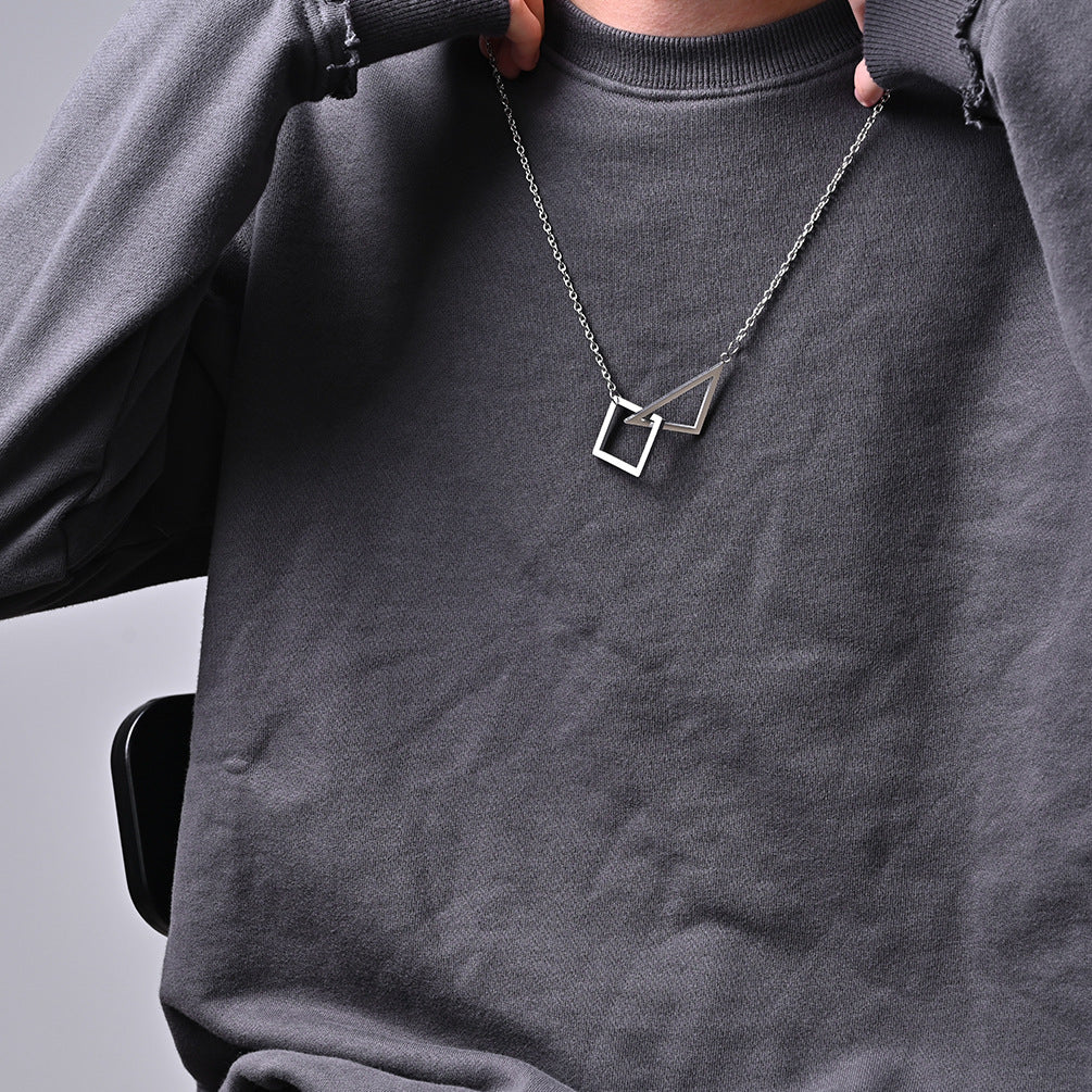 Planderful Geometric Necklace Triangle Square For Couples Unisex Minimalist Black White Pendant