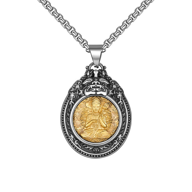 Titanium Steel Necklace - Statement For Men Buddha Saints Motif In Trendy Everyday Wear