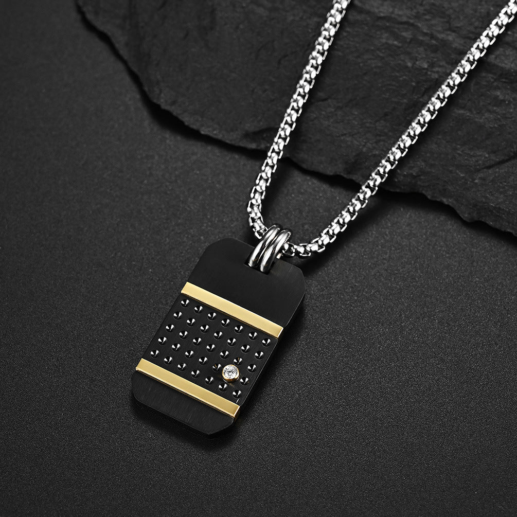 E-commerce Supply European and American Style Matte Titanium Steel Black Gold Pendant Trendy Men's Military Necklace