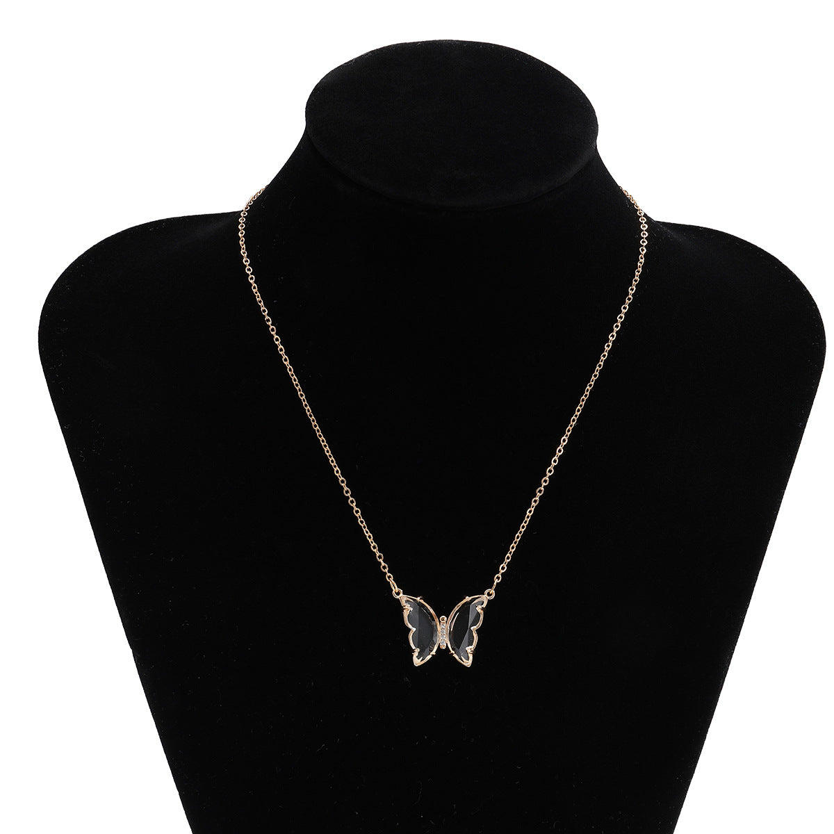 Chic Butterfly Zircon Pendant Necklace with Geometric Flair