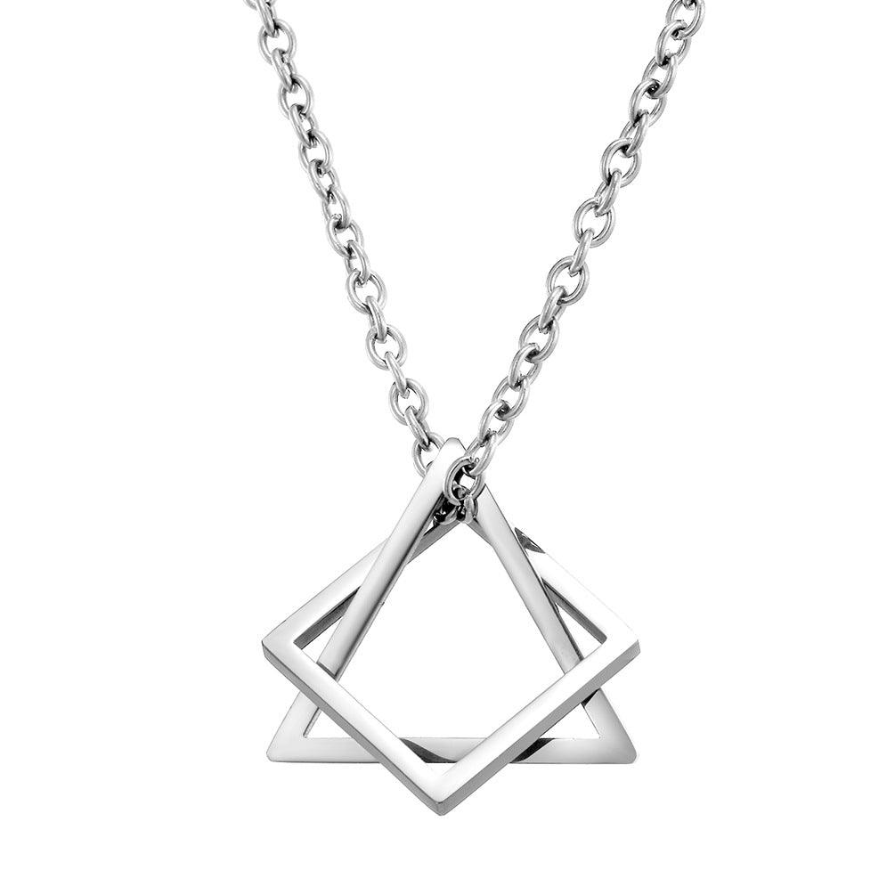 Planderful Geometric Necklace Triangle Square For Couples Unisex Minimalist Black White Pendant