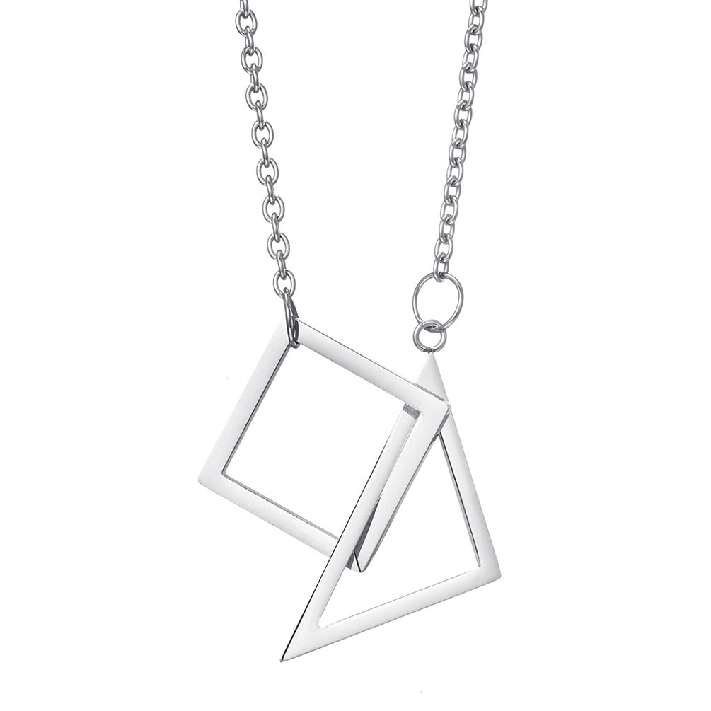Planderful Geometric Necklace Triangle Square For Couples Unisex Minimalist Black White Pendant