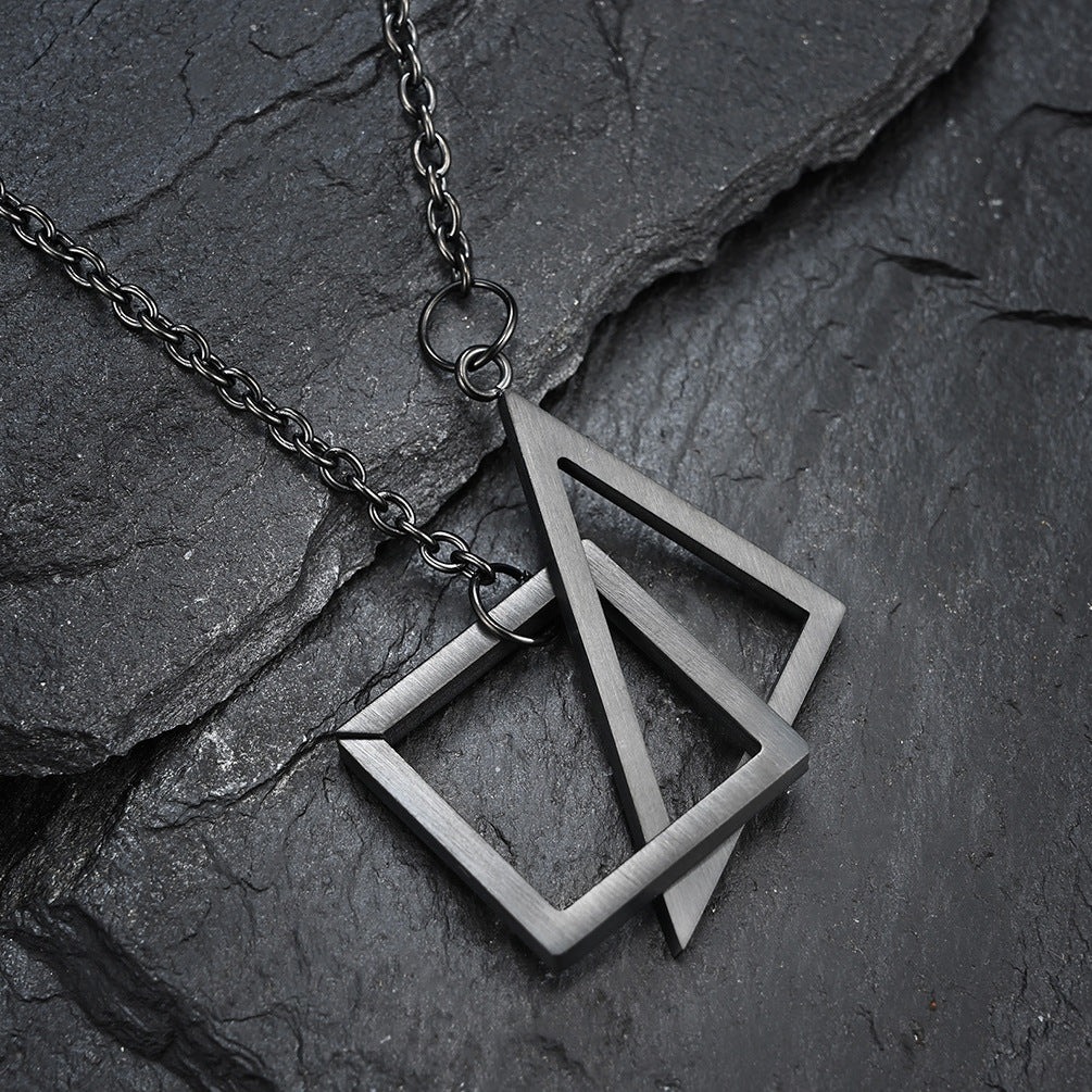 Planderful Geometric Necklace Triangle Square For Couples Unisex Minimalist Black White Pendant