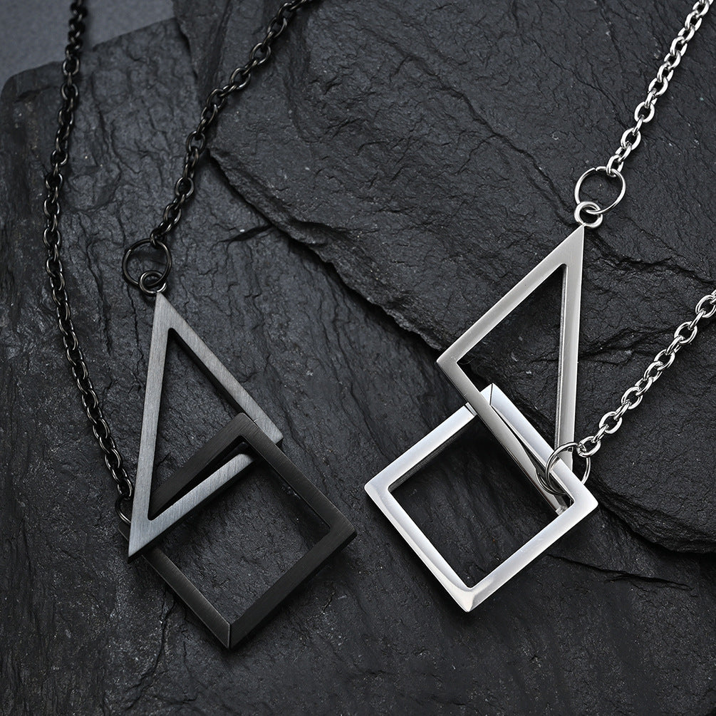 Planderful Geometric Necklace Triangle Square For Couples Unisex Minimalist Black White Pendant