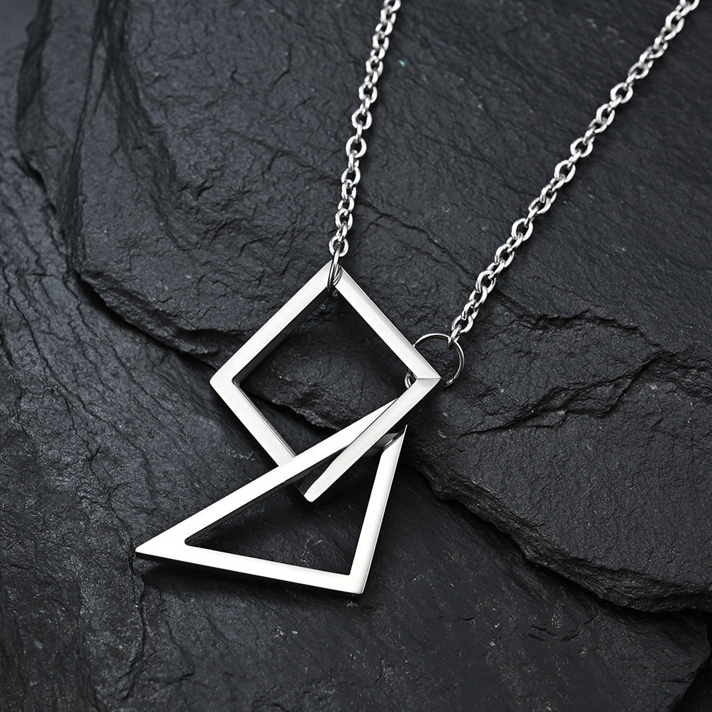 Planderful Geometric Necklace Triangle Square For Couples Unisex Minimalist Black White Pendant