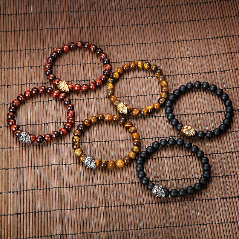 A Tiger's Eye Handmade Beaded Bracelet – Men's Stainless Steel Skull Bracelet.