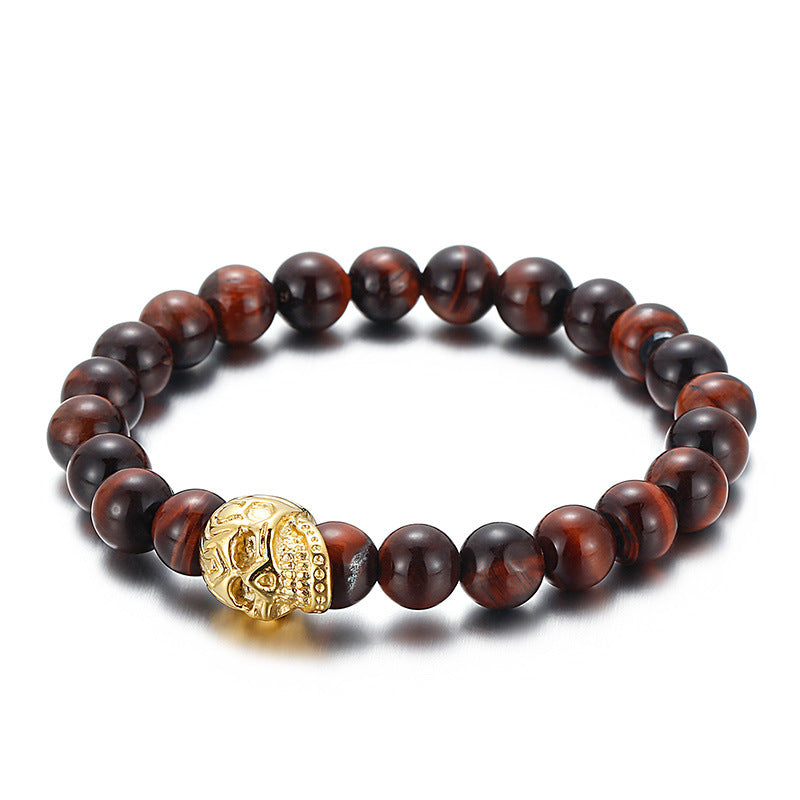 A Tiger's Eye Handmade Beaded Bracelet – Men's Stainless Steel Skull Bracelet.