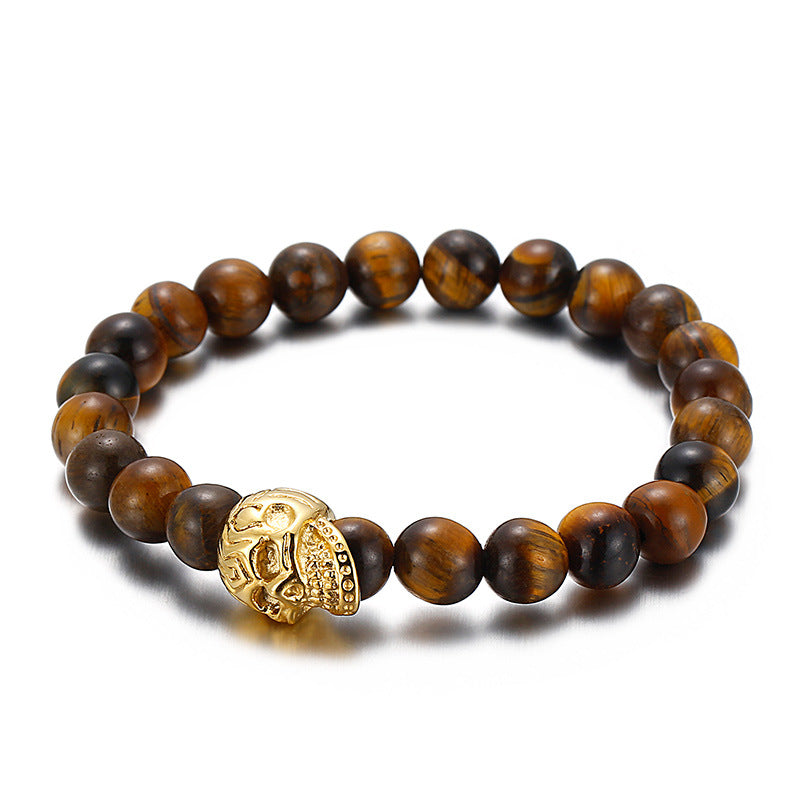A Tiger's Eye Handmade Beaded Bracelet – Men's Stainless Steel Skull Bracelet.