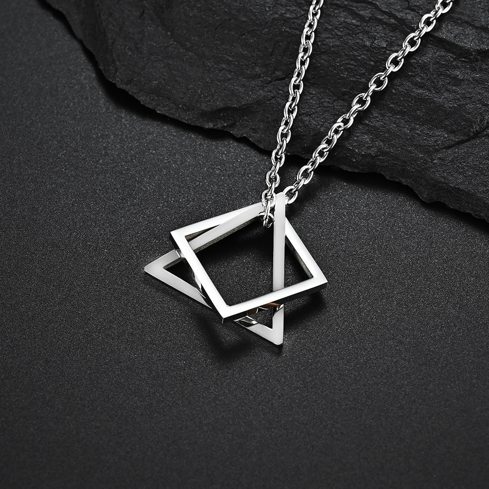 Planderful Geometric Necklace Triangle Square For Couples Unisex Minimalist Black White Pendant
