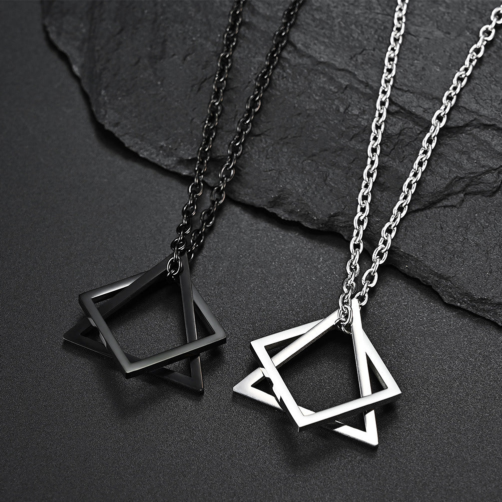 Planderful Geometric Necklace Triangle Square For Couples Unisex Minimalist Black White Pendant