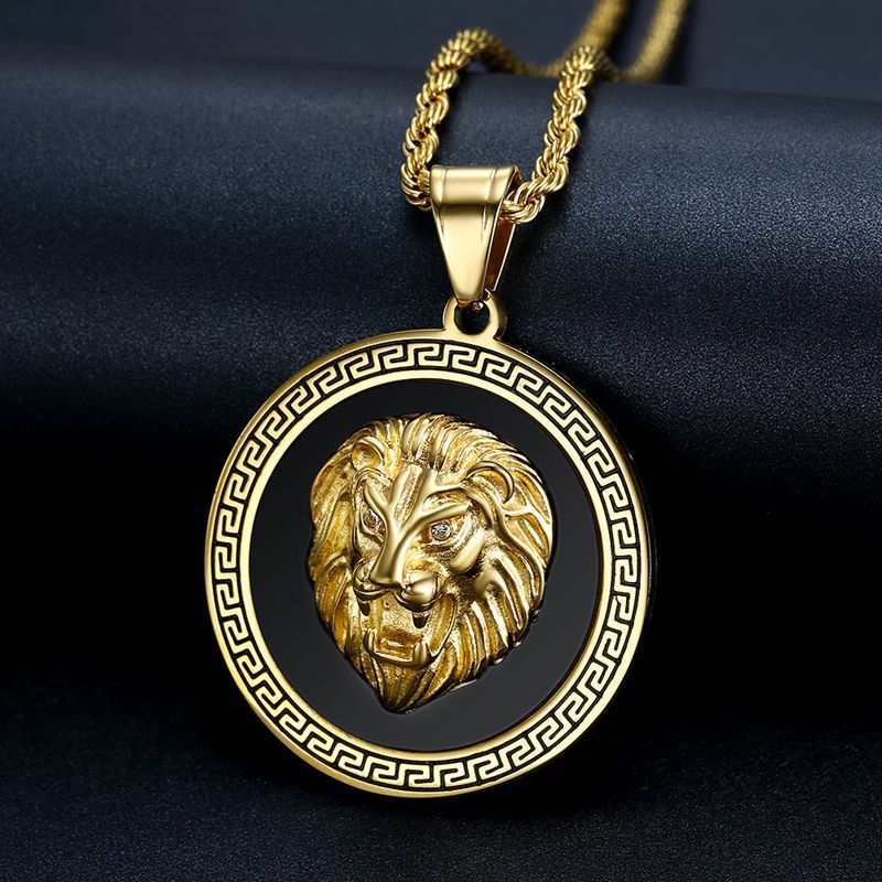 Zircon Necklace – Statement Hip Hop Lion Head Pendant In Gold Plated Steel For Everyday Style