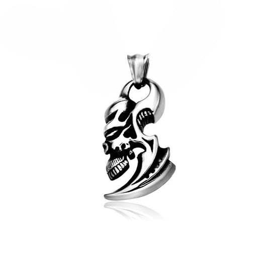 Retro European and American Titanium Steel Half-Face Skull Pendant for Men