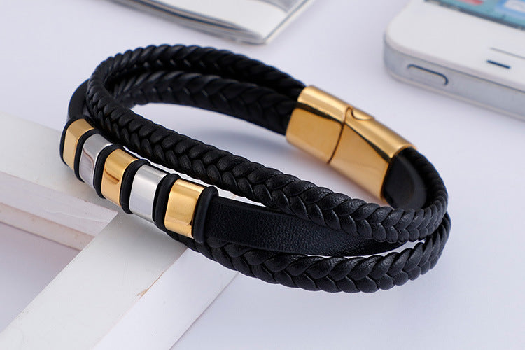Planderful Leather Bracelet for Men Magnetic Buckle