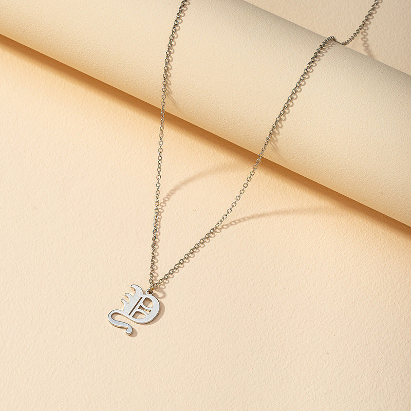 Gothic Style English Letter Pendant Necklace with Cross-Border Charm