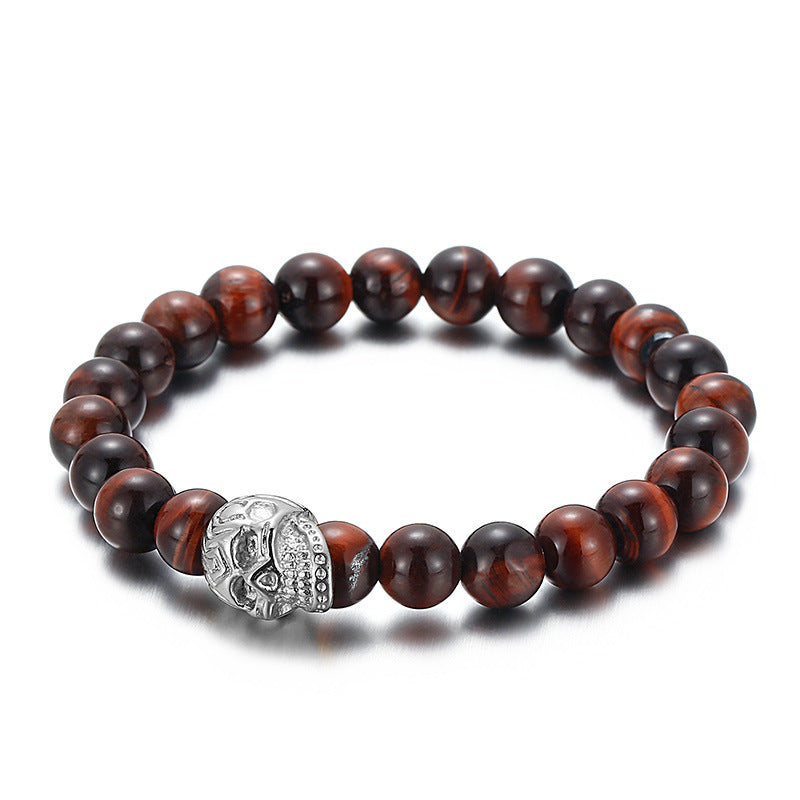 A Tiger's Eye Handmade Beaded Bracelet – Men's Stainless Steel Skull Bracelet.