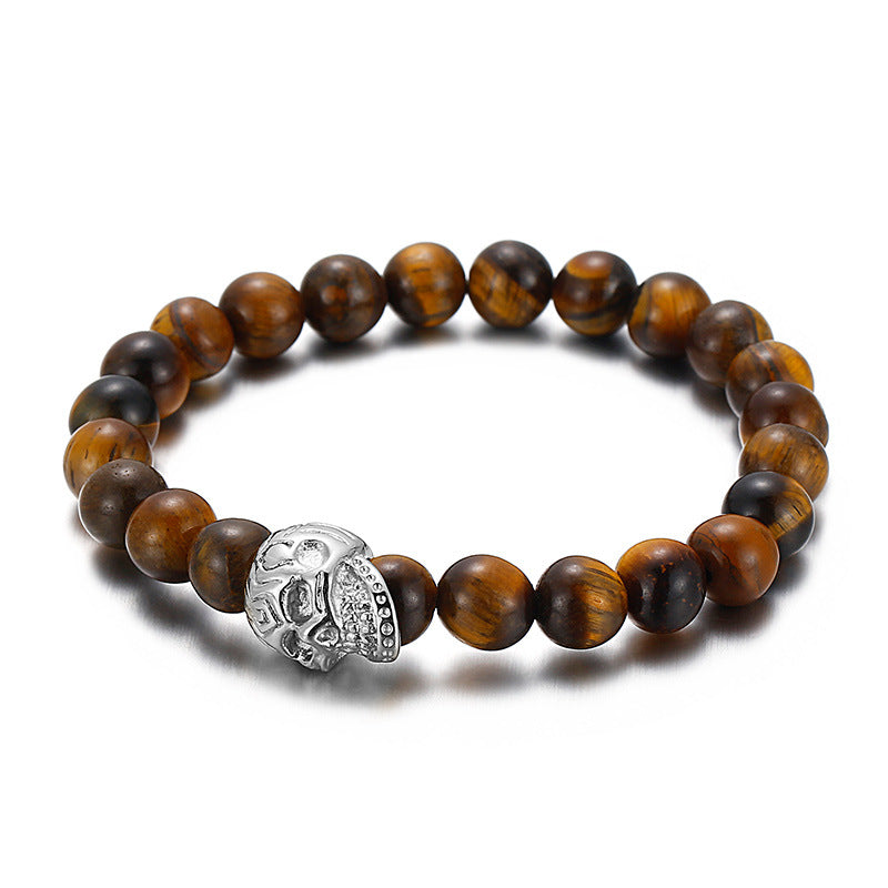 A Tiger's Eye Handmade Beaded Bracelet – Men's Stainless Steel Skull Bracelet.