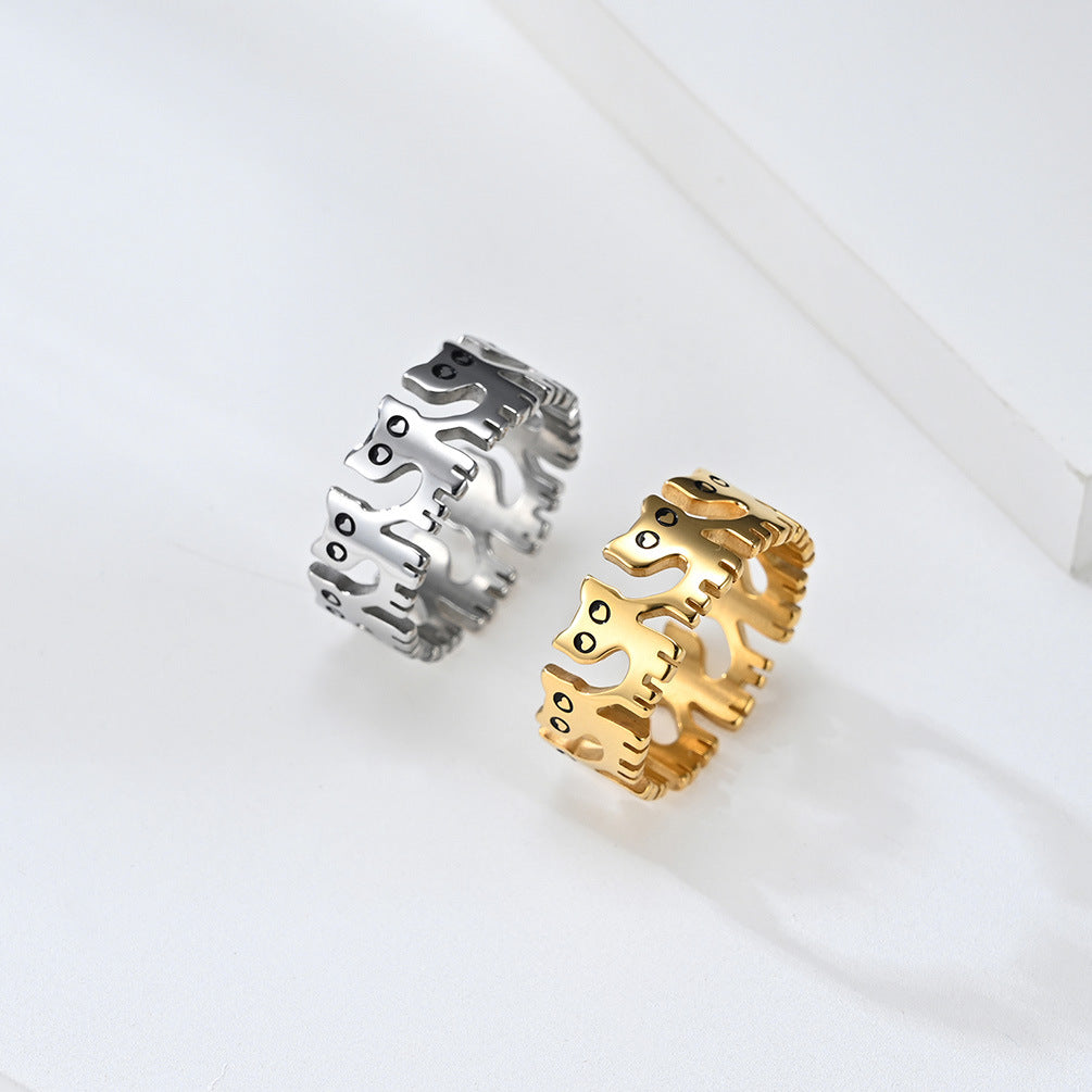 Cute Cat Stainless Steel Ring Cat Unisex Couple Animal
