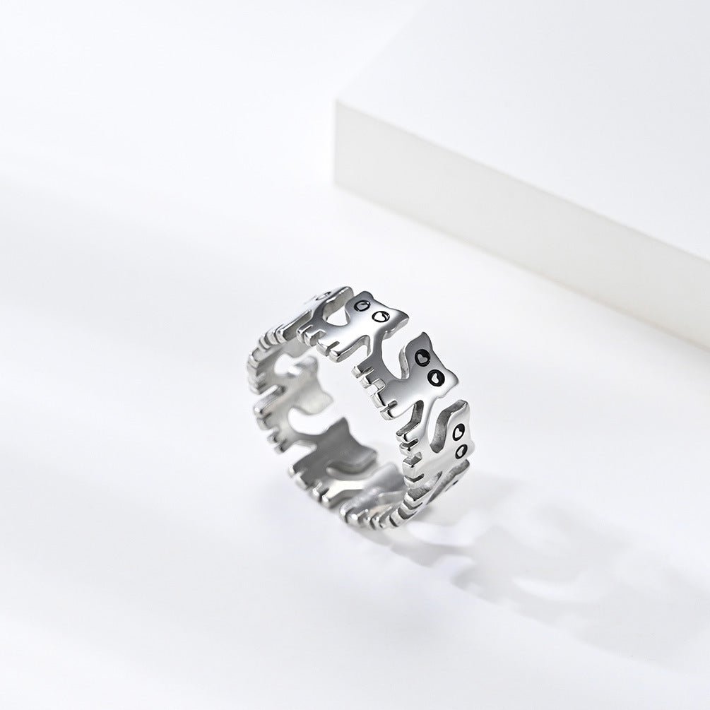 Cute Cat Stainless Steel Ring Cat Unisex Couple Animal