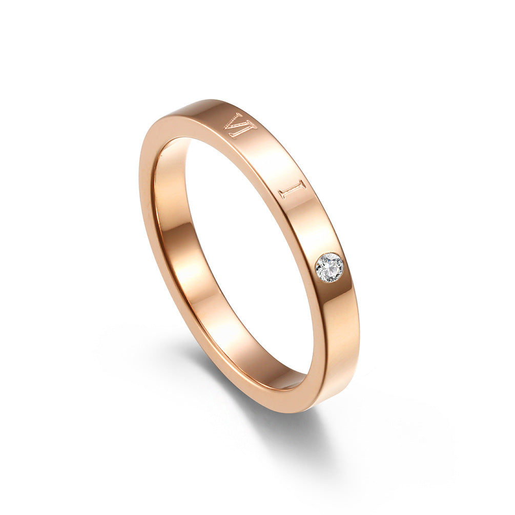 Roman Numeral 1314 Stainless Steel Couple Zircon Pair Ring