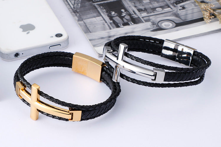 Mens Stainless Steel Cross Bracelet Planderful Layered