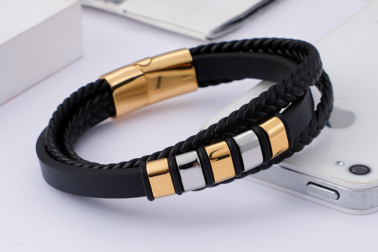 Planderful Leather Bracelet for Men Magnetic Buckle