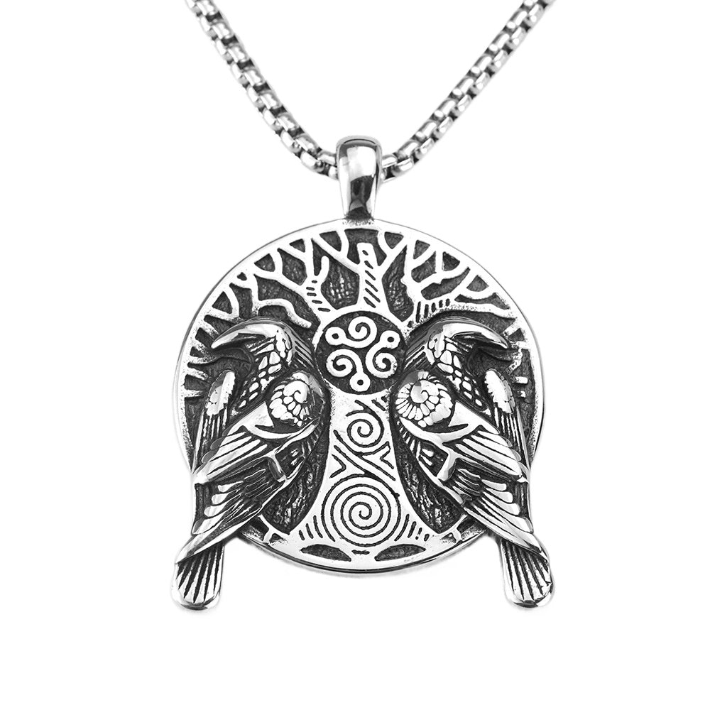 Cross-Border Nordic Mythology Double Crow Pendant Necklace