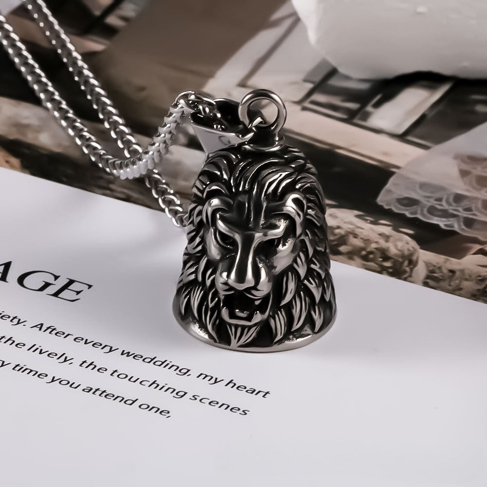 Stainless Steel Lion Pendant Necklace Retro Locomotive