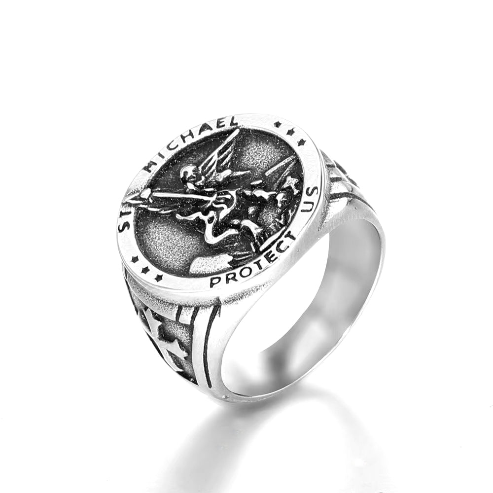 European And American Retro Stainless Steel Men's Ring Personalized Ancient Greek Angel Ring