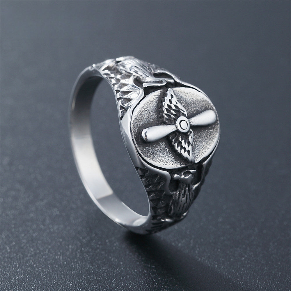 Aircraft Propeller Oval Titanium Steel Ring for Men