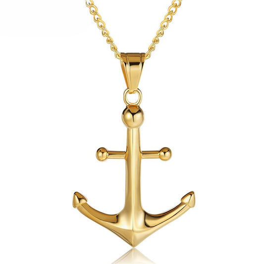 Planderful Titanium Steel Pendant Necklace Navy Anchor Unisex Statement Everyday Genie For Men And Women