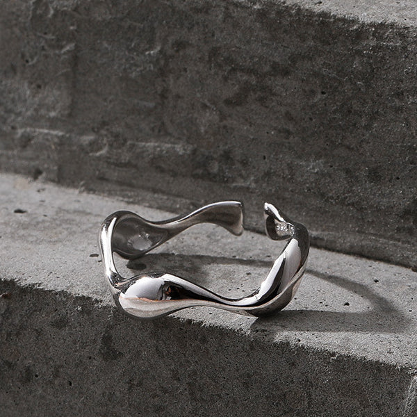 Irregular Wave Polished Opening Sterling Silver Ring