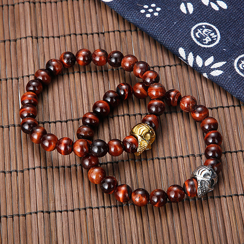 A Tiger's Eye Handmade Beaded Bracelet – Men's Stainless Steel Skull Bracelet.