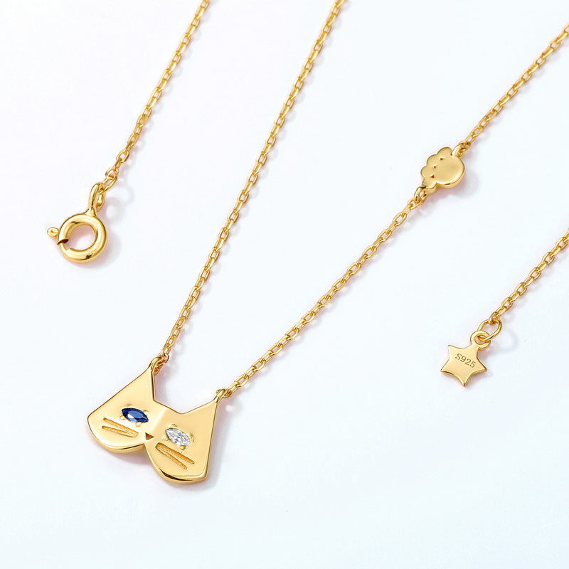 Mandarin Duck Eye Cute Cat Blue Spinel Zircon Sterling Silver Necklace