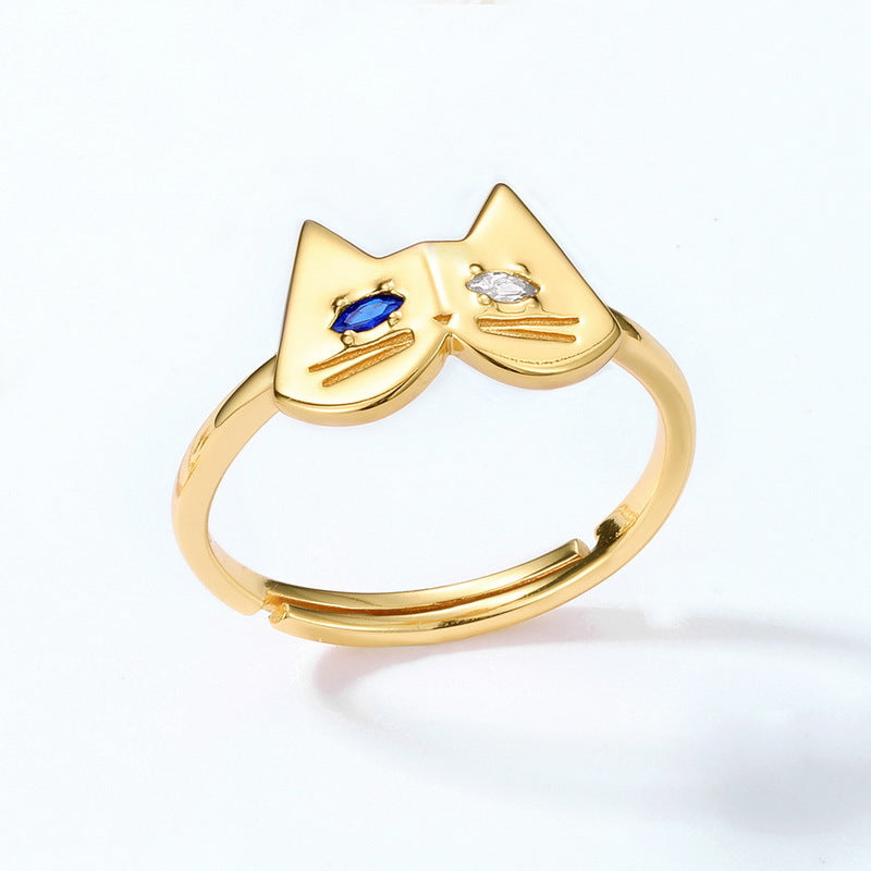 Mandarin Duck Eye Cute Cat Blue Spinel Zircon Opening Sterling Silver Ring