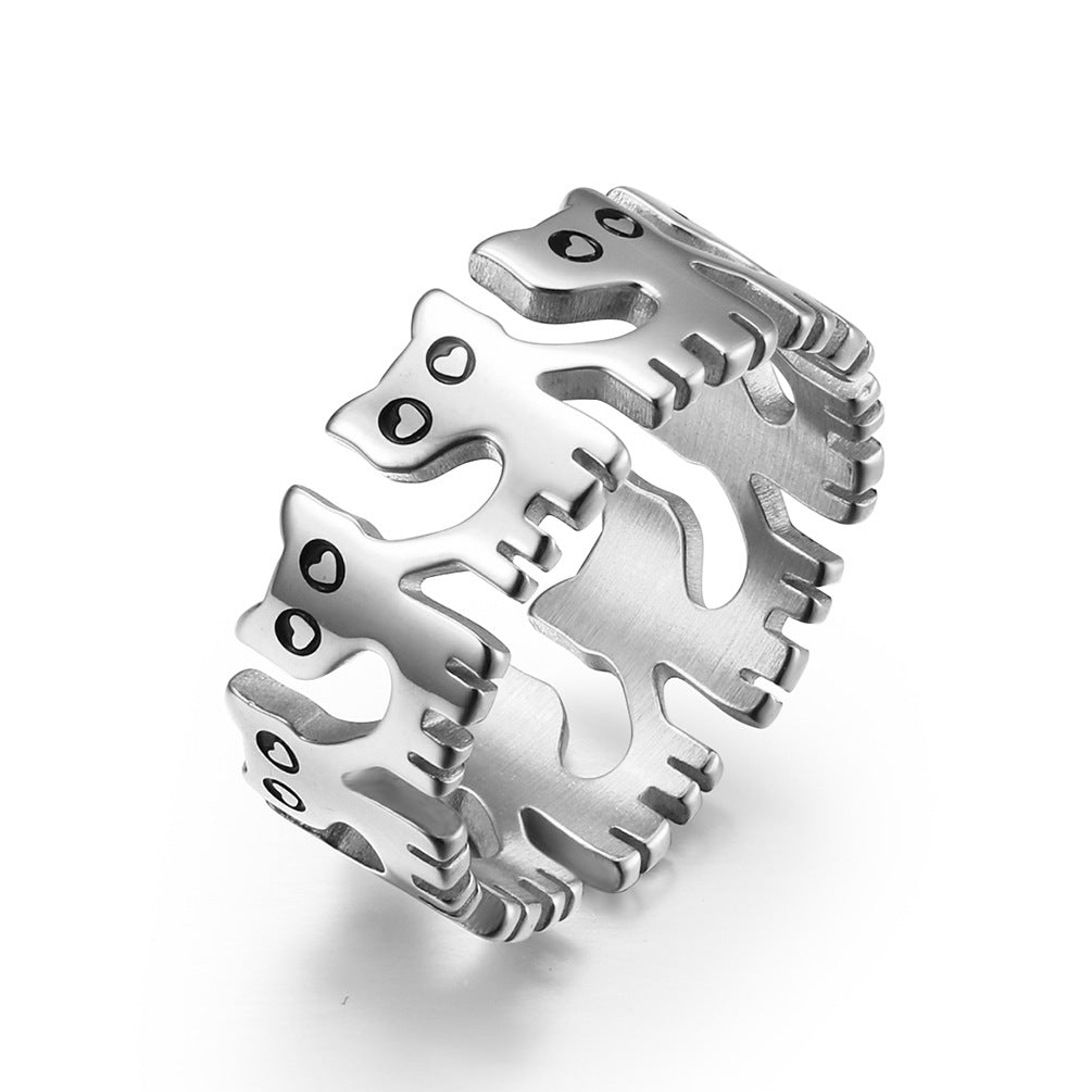 Cute Cat Stainless Steel Ring Cat Unisex Couple Animal
