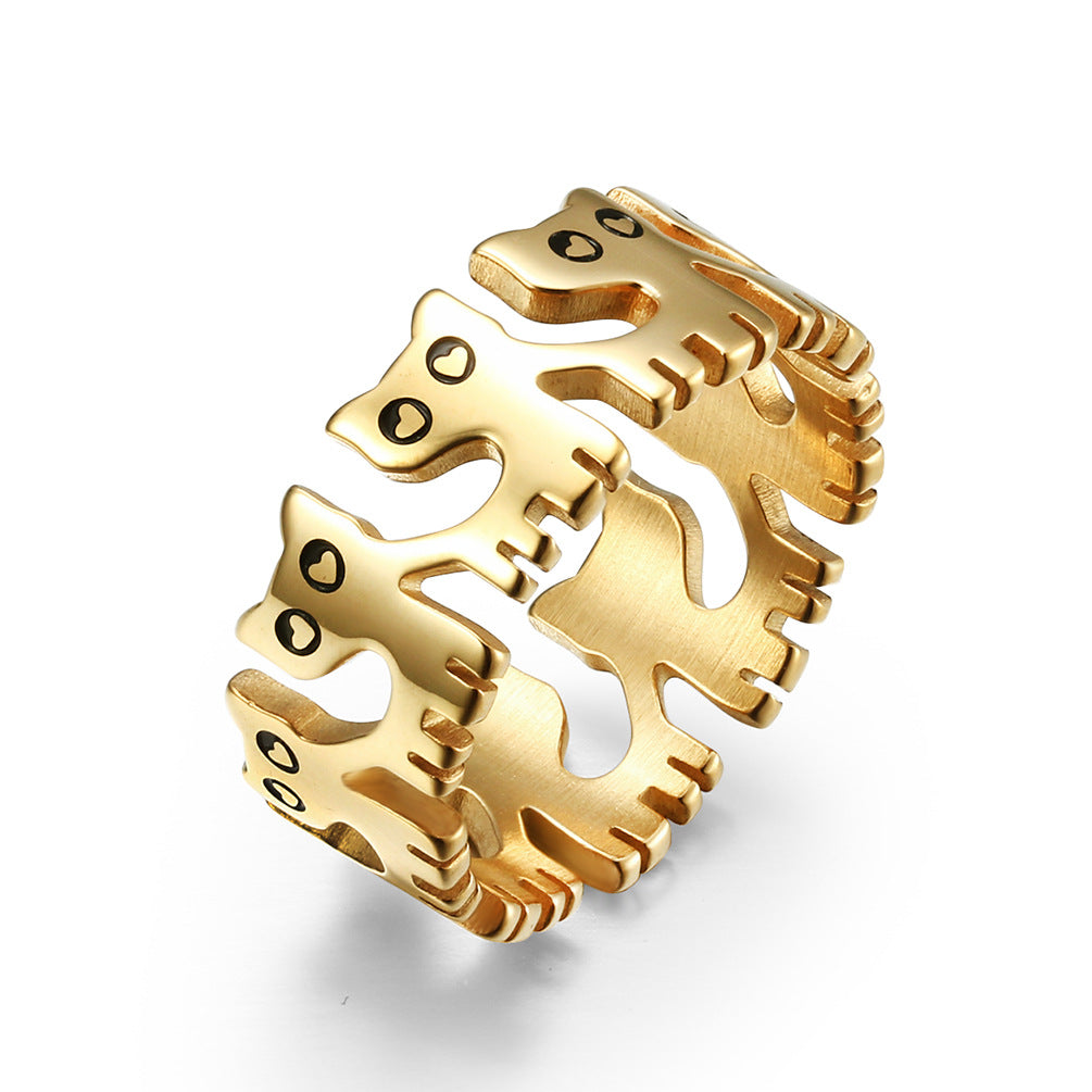 Cute Cat Stainless Steel Ring Cat Unisex Couple Animal