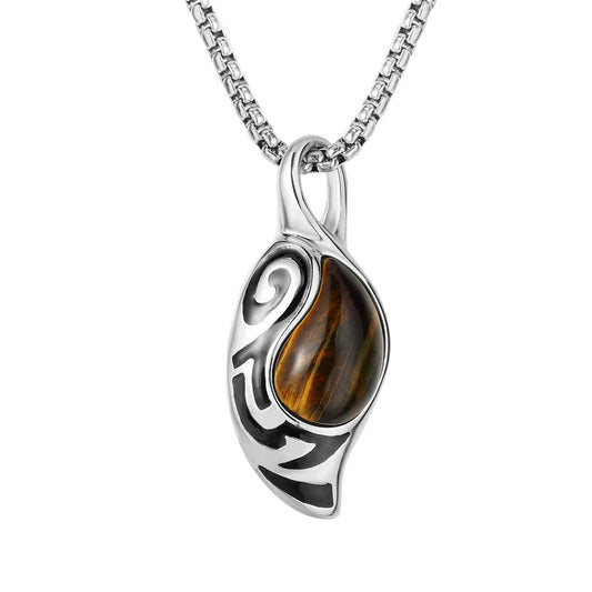 Planderful Tiger Eye Pendant Personalized European American Retro Style Titanium Steel Unisex Protection