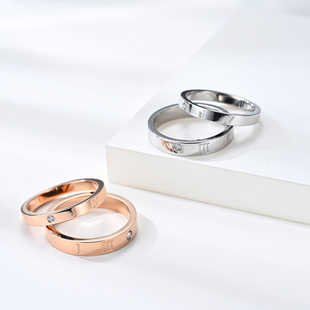Roman Numeral 1314 Stainless Steel Couple Zircon Pair Ring