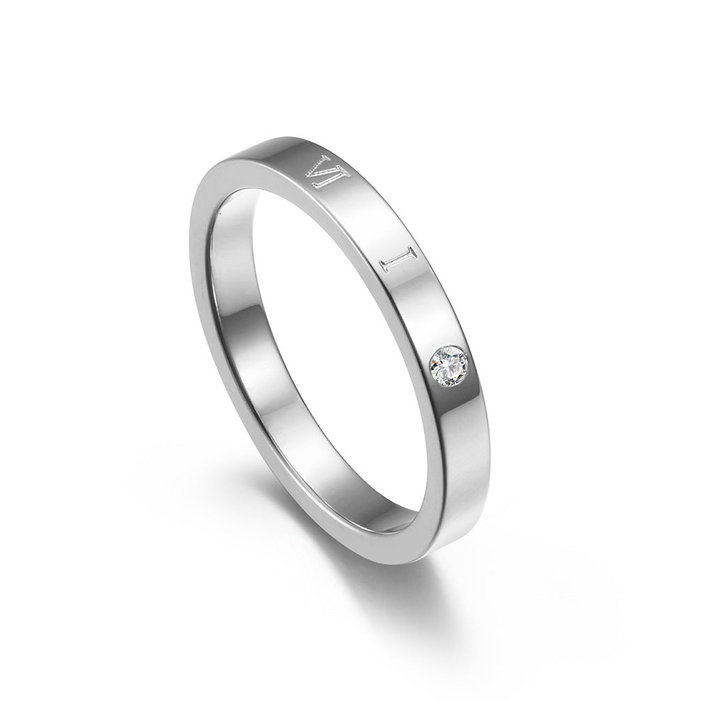 Roman Numeral 1314 Stainless Steel Couple Zircon Pair Ring