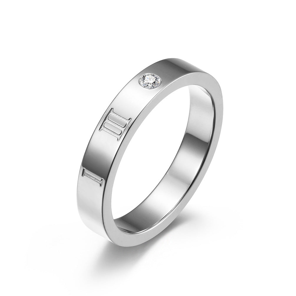 Roman Numeral 1314 Stainless Steel Couple Zircon Pair Ring
