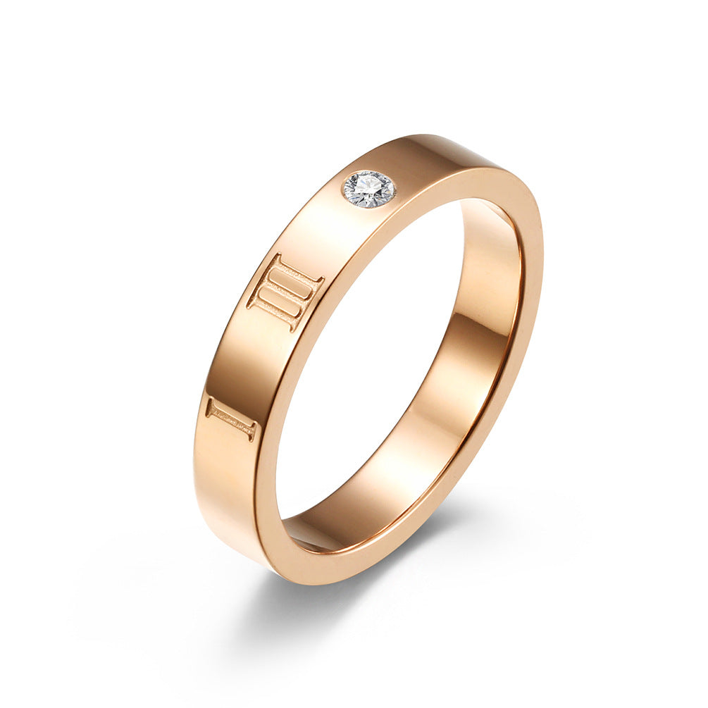 Roman Numeral 1314 Stainless Steel Couple Zircon Pair Ring