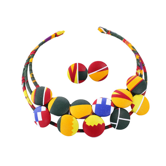 African Inspired Collar Necklace and Earrings Set with Floral Buckle Detail