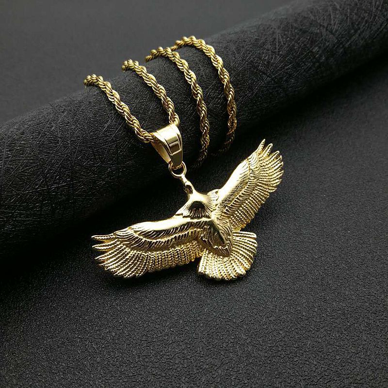 Planderful Eagle Pendant Necklace Titanium Steel Gold Plated Retro Punk Jewelry For Fashion Fans