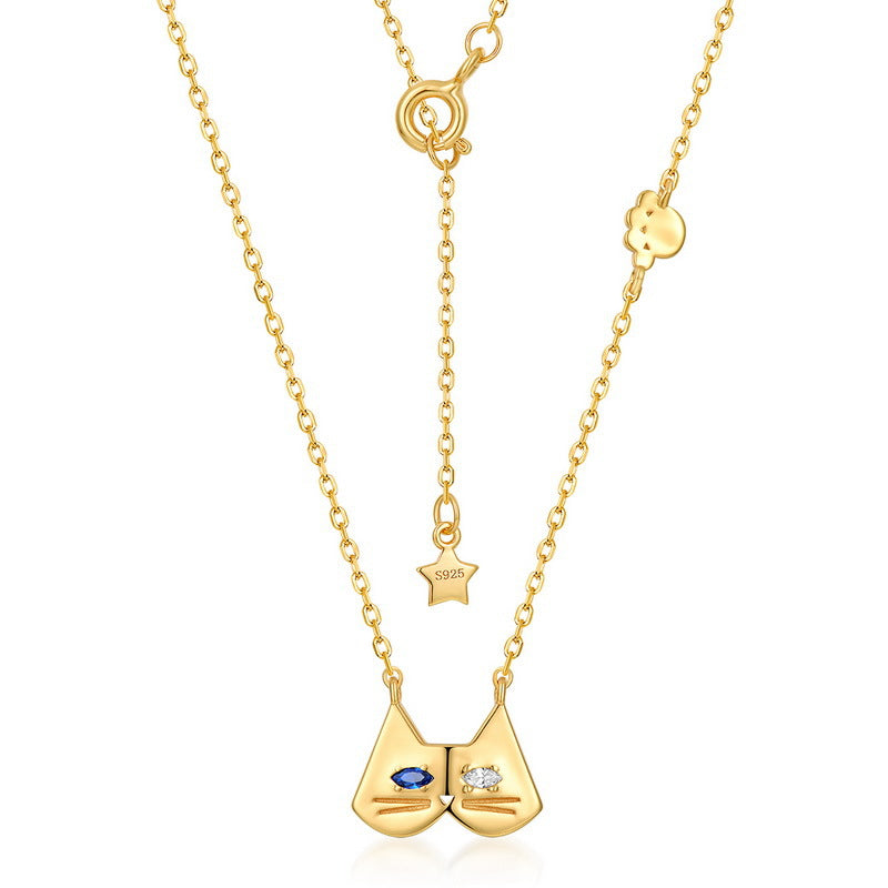 Mandarin Duck Eye Cute Cat Blue Spinel Zircon Sterling Silver Necklace