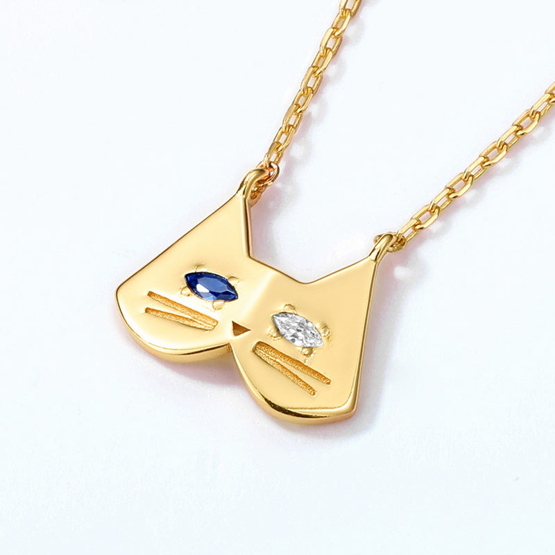 Mandarin Duck Eye Cute Cat Blue Spinel Zircon Sterling Silver Necklace