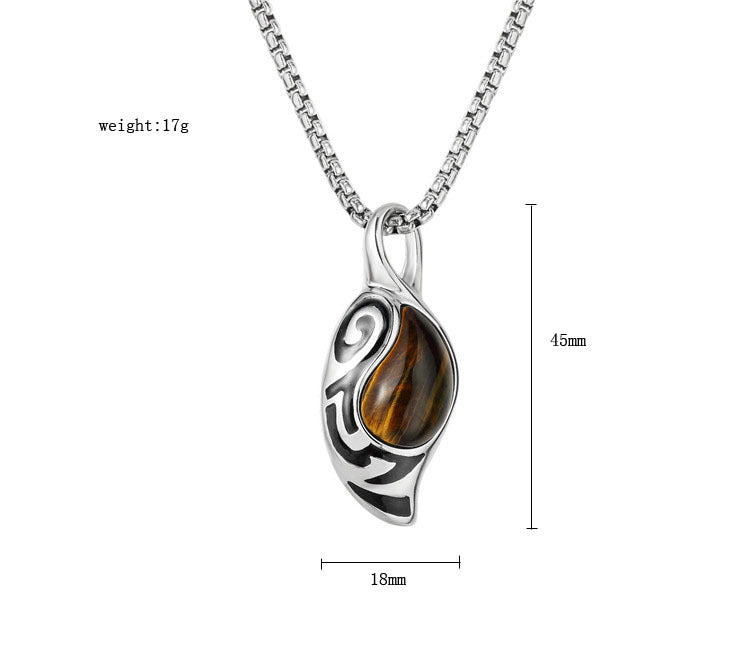 Planderful Tiger Eye Pendant Personalized European American Retro Style Titanium Steel Unisex Protection