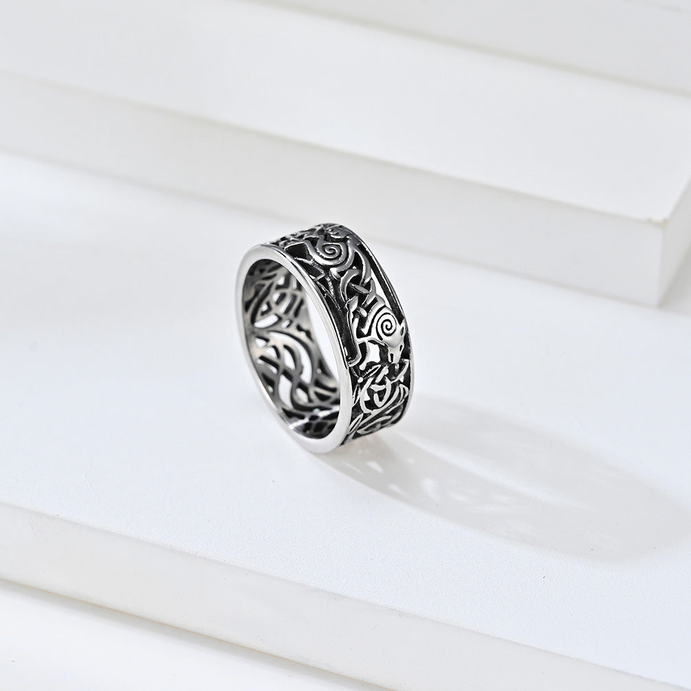 Norwegian Nordic Viking Celtic Werewolf Heart Knot Ring – Unisex Couples Engaged
