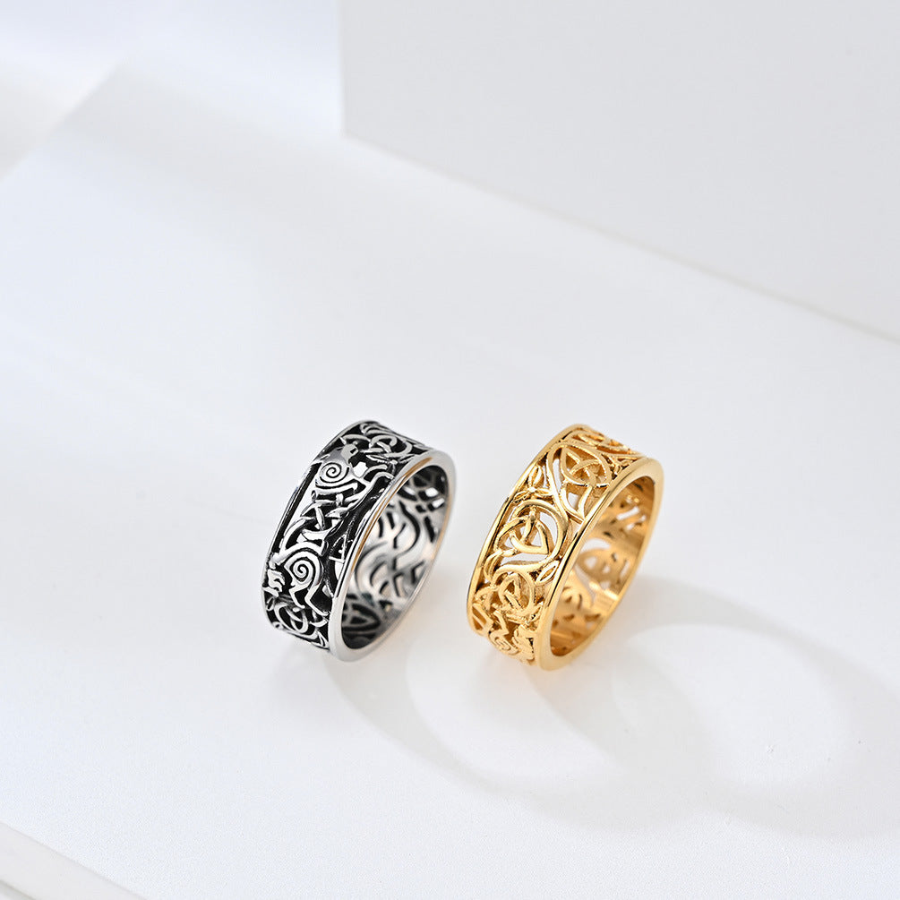 Norwegian Nordic Viking Celtic Werewolf Heart Knot Ring – Unisex Couples Engaged
