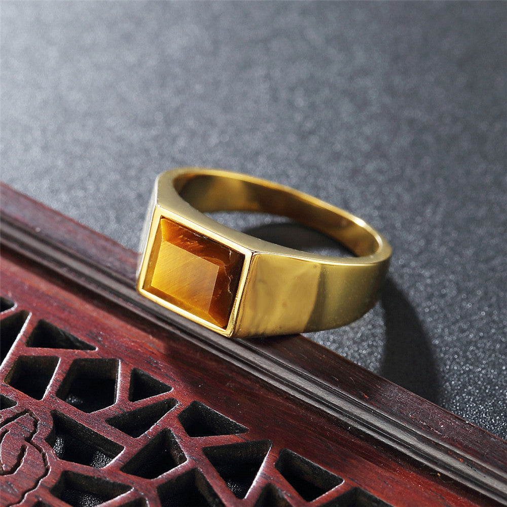Personalized Tiger Eye Titanium Steel Ring Unisex Minimalist Fashion Jewelry By Planderful Protective Statement